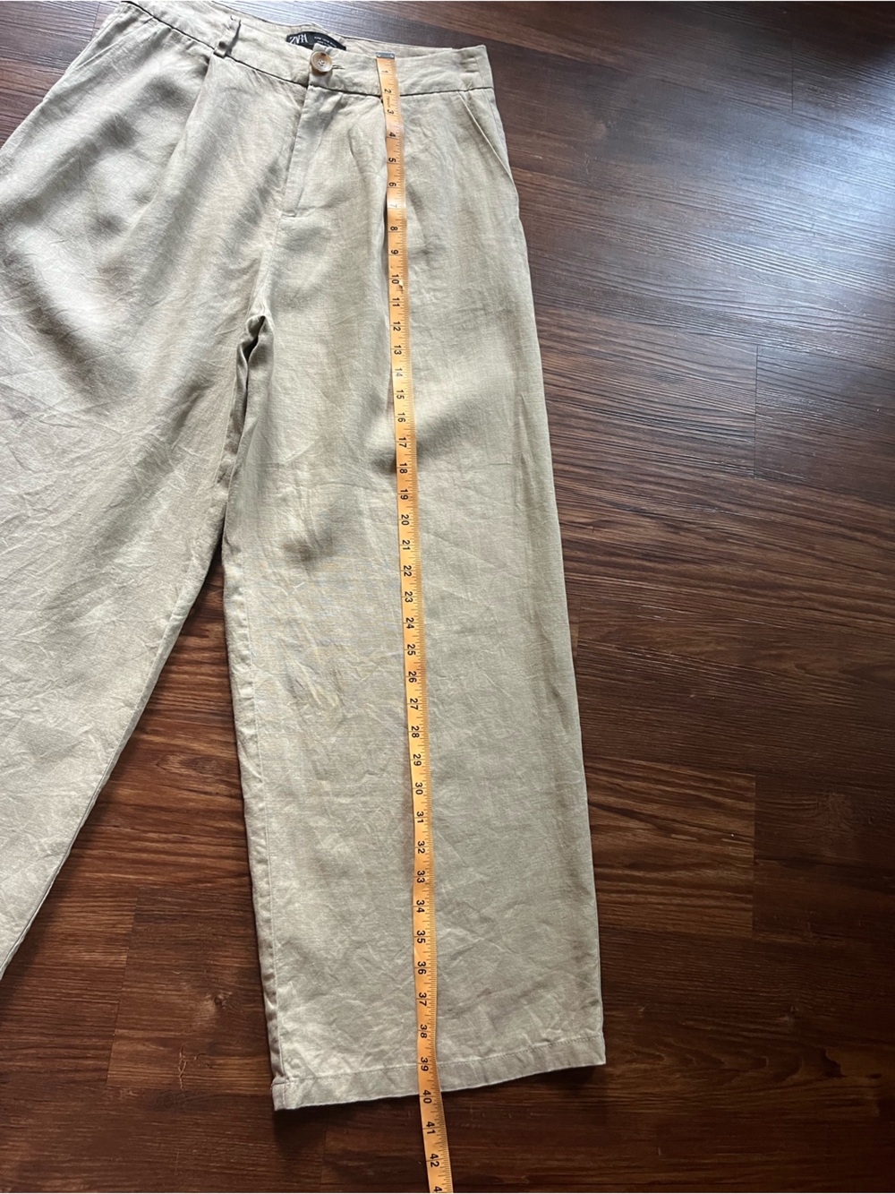 Zara Relaxed Linen Wide Leg Crop Trouser Pleat Front Pant Khaki Tan Size M - Picture 9 of 10